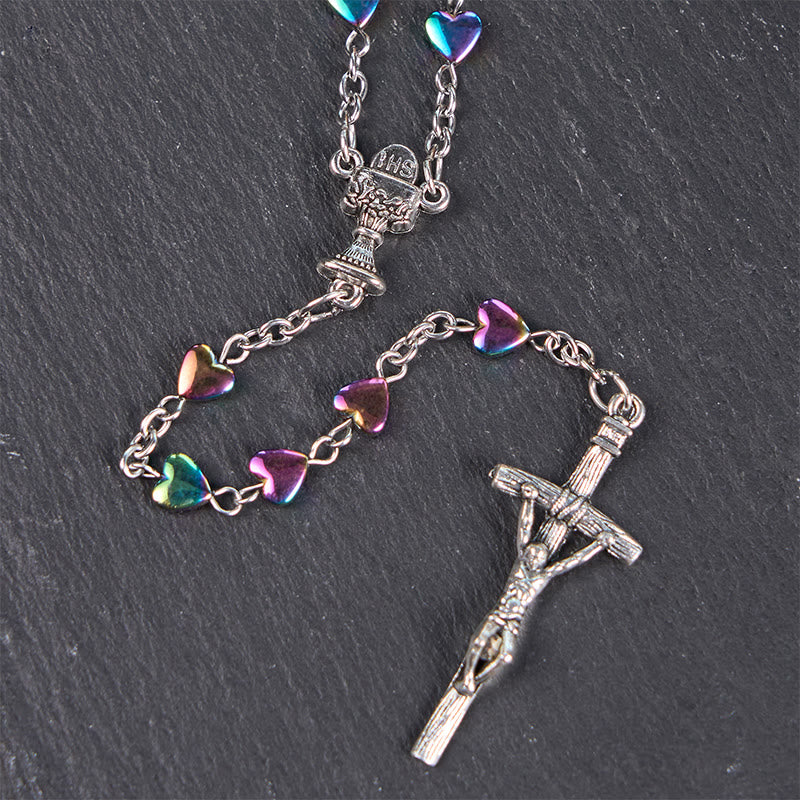 Christianartworkshop Holy Gail & Crucifix of 6 mm Heart Multicolor Black Gallstone Alloy Chain Rosary