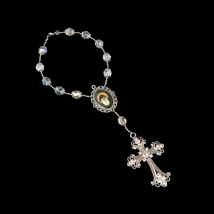 FREE Tolday: St. Charbel Medal & Cross of 10mm Clear Crystal One Decade Pocket Rosary