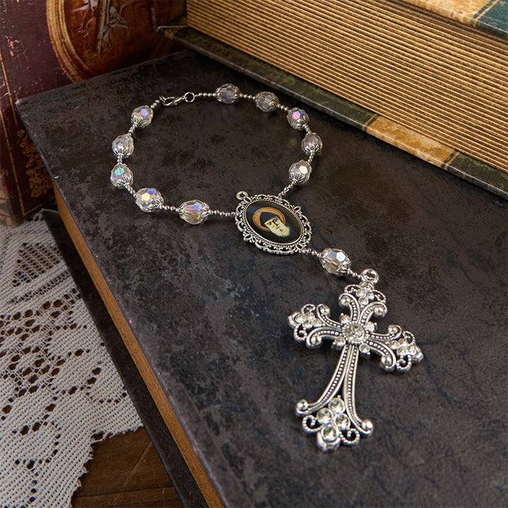 FREE Tolday: St. Charbel Medal & Cross of 10mm Clear Crystal One Decade Pocket Rosary