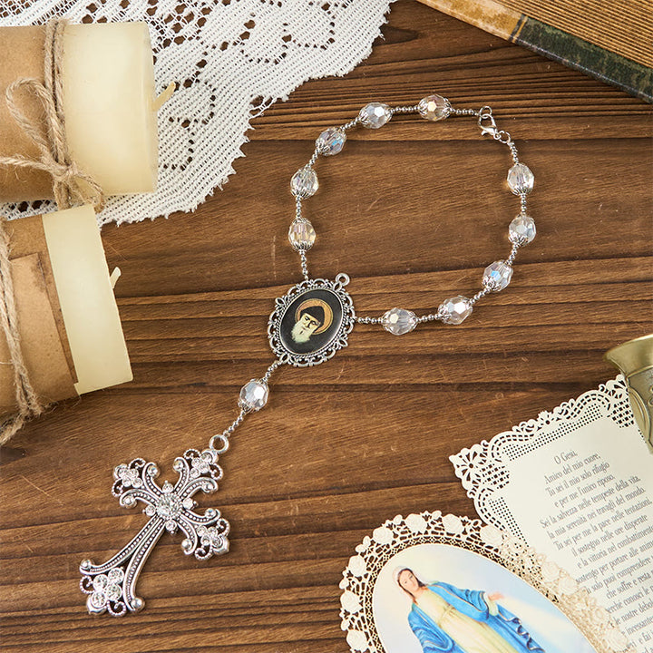 FREE Tolday: St. Charbel Medal & Cross of 10mm Clear Crystal One Decade Pocket Rosary