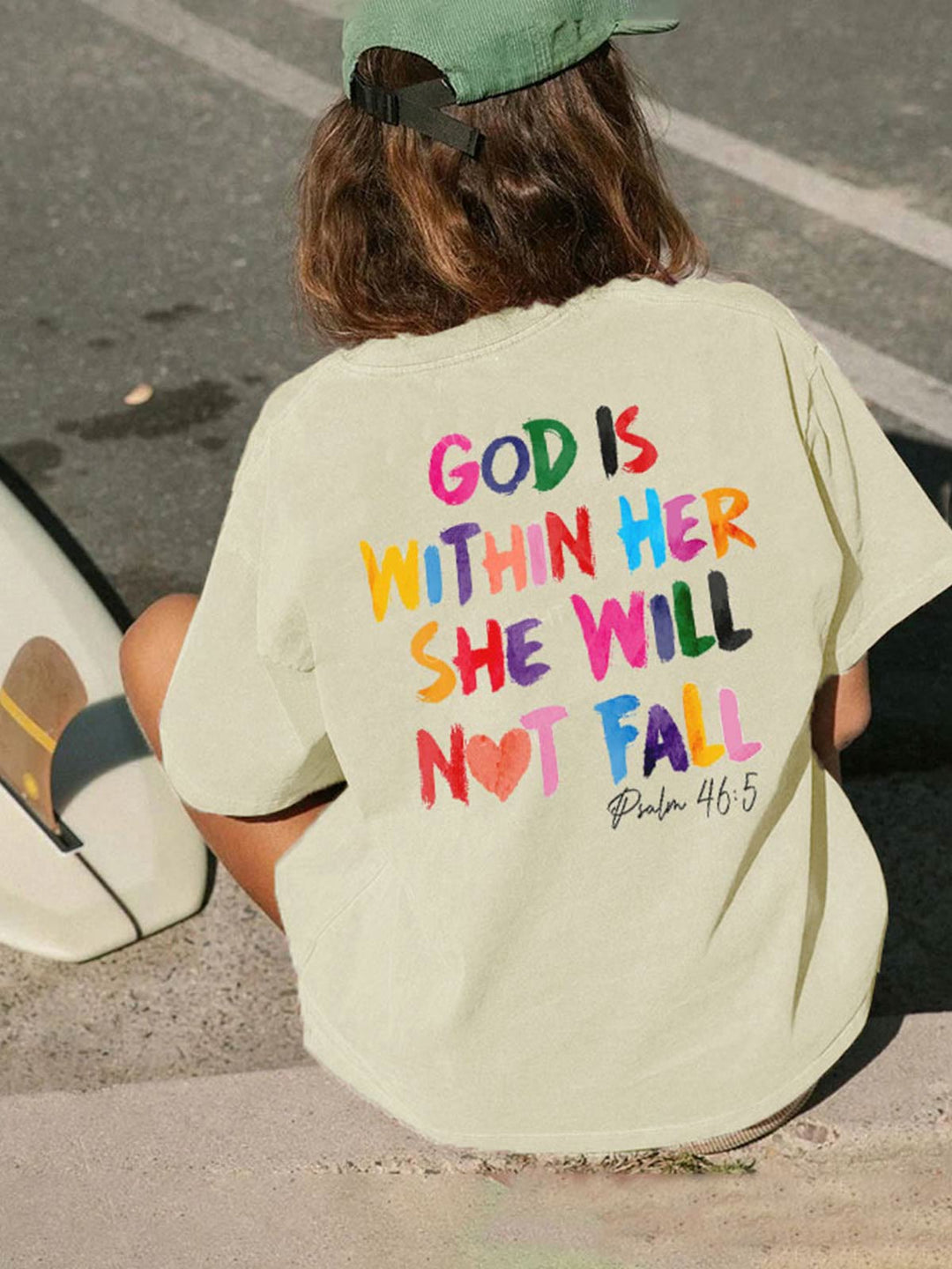 Christianartworkshop God Is Within Her She Will Not Fall Unisex Washed T-shirt