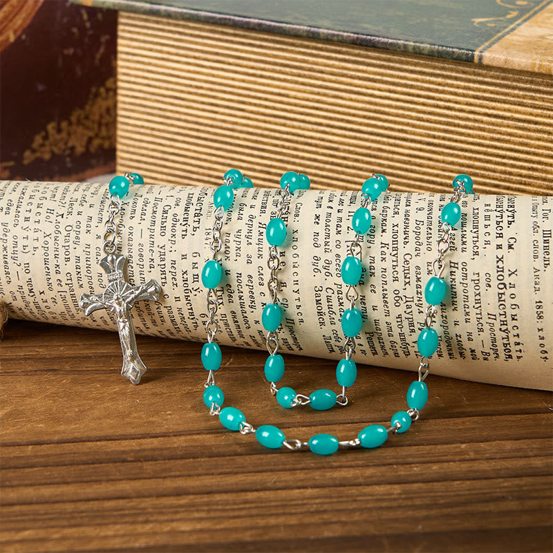 Christianartworkshop Holy Gail & Crucifix of 6mm Aqua Blue Crystal Prayer Beads Rosary