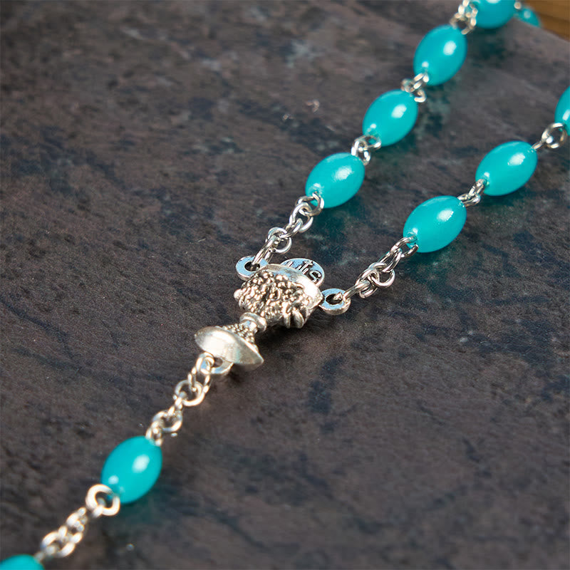 Christianartworkshop Holy Gail & Crucifix of 6mm Aqua Blue Crystal Prayer Beads Rosary