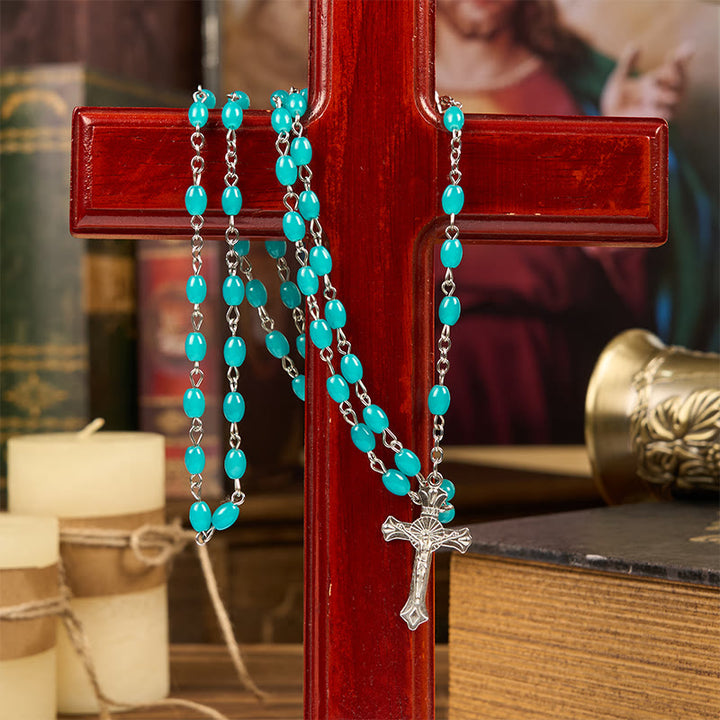 Christianartworkshop Holy Gail & Crucifix of 6mm Aqua Blue Crystal Prayer Beads Rosary