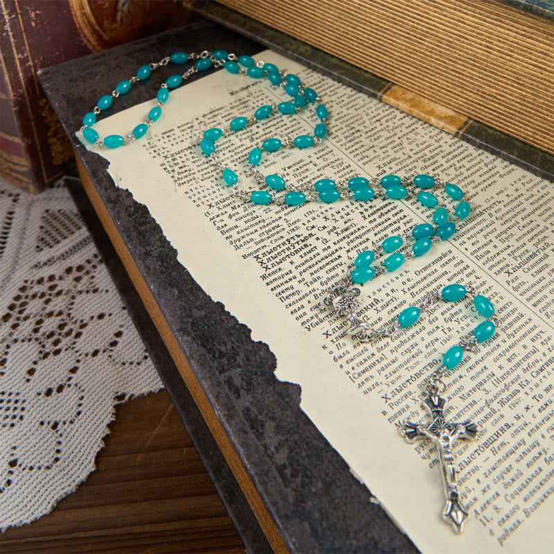 Christianartworkshop Holy Gail & Crucifix of 6mm Aqua Blue Crystal Prayer Beads Rosary