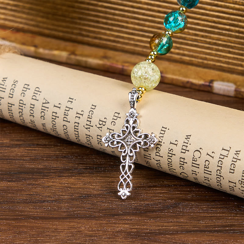 FREE Today: Miraculous Medal & Celtic Cross of 8 mm Round Multicolor Glass Alloy Chain Rosary