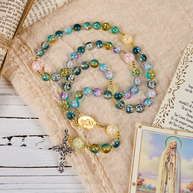 FREE Today: Miraculous Medal & Celtic Cross of 8 mm Round Multicolor Glass Alloy Chain Rosary