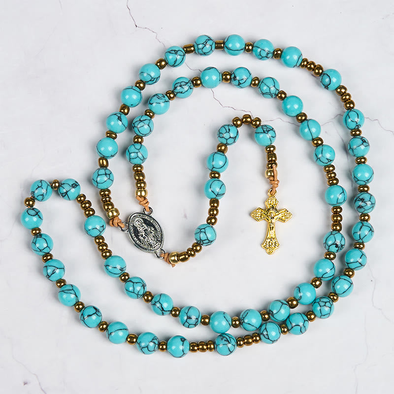 Christianartworkshop Miraculous Medal & Crucifix of 8 mm Round Blue Acrylic Nylon Cord Rosary