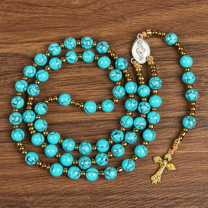 Christianartworkshop Miraculous Medal & Crucifix of 8 mm Round Blue Acrylic Nylon Cord Rosary