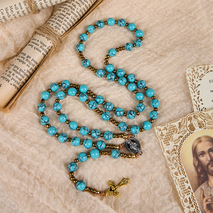 Christianartworkshop Miraculous Medal & Crucifix of 8 mm Round Blue Acrylic Nylon Cord Rosary