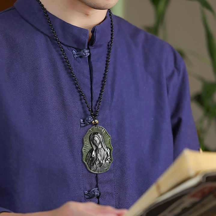 Christianartworkshop Our Lady of Guadalupe Hetian Black Jade Necklace - An Emblem of Sacred Devotion