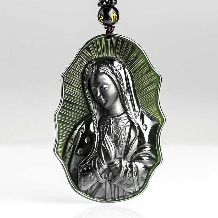 Christianartworkshop Our Lady of Guadalupe Hetian Black Jade Necklace - An Emblem of Sacred Devotion