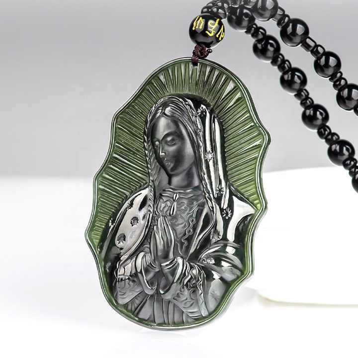 Christianartworkshop Our Lady of Guadalupe Hetian Black Jade Necklace - An Emblem of Sacred Devotion