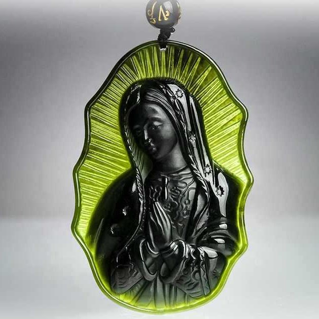 Christianartworkshop Our Lady of Guadalupe Hetian Black Jade Necklace - An Emblem of Sacred Devotion