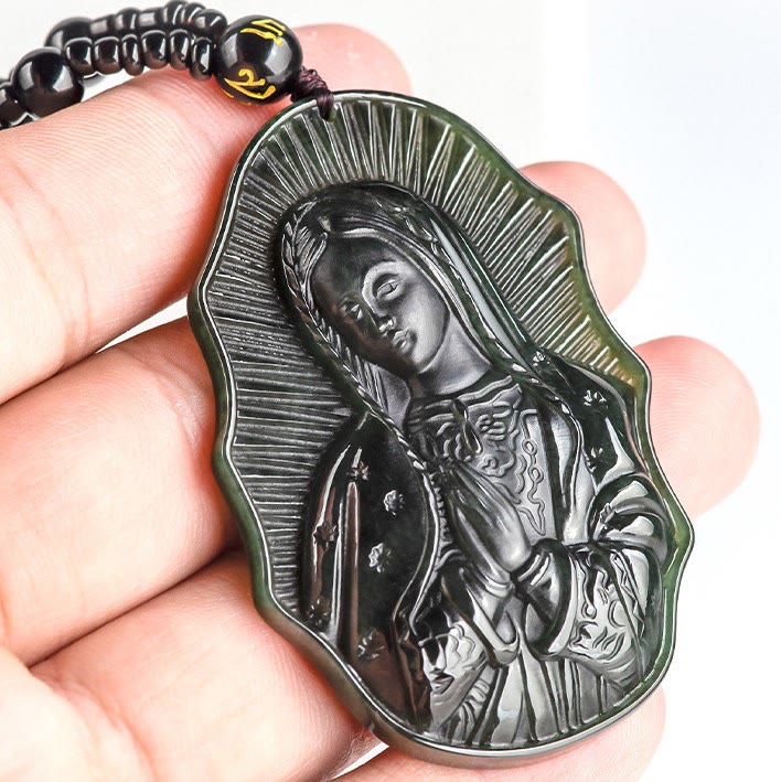 Christianartworkshop Our Lady of Guadalupe Hetian Black Jade Necklace - An Emblem of Sacred Devotion