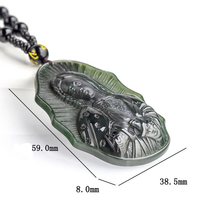 Christianartworkshop Our Lady of Guadalupe Hetian Black Jade Necklace - An Emblem of Sacred Devotion