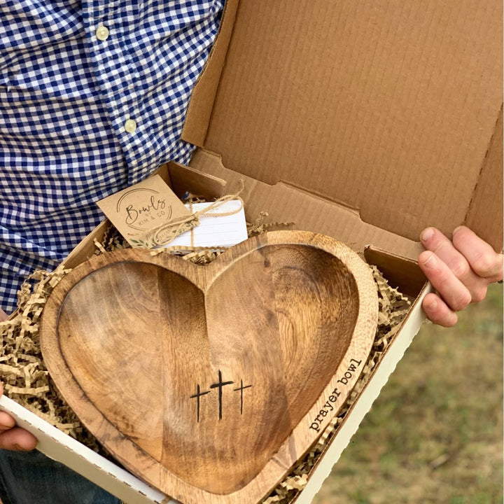 Christianartworkshop Heartfelt Devotion Wooden Prayer Bowl - A Sacred Space for Your Prayers