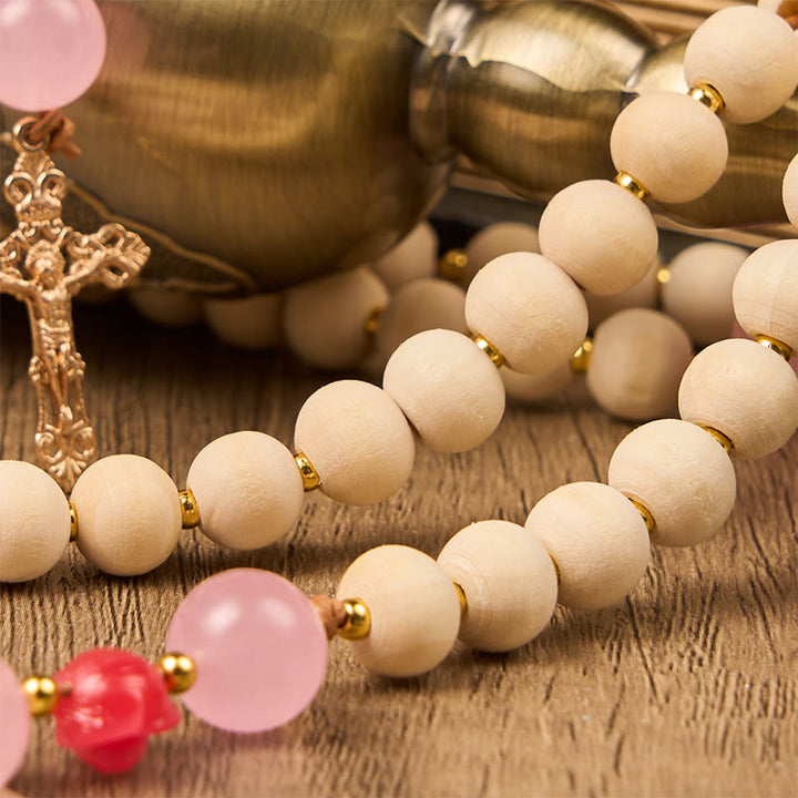 FREE Today: Miraculous Medal & Crucifix of 10mm Natural Wood Prayer Beads Handmade Rosary