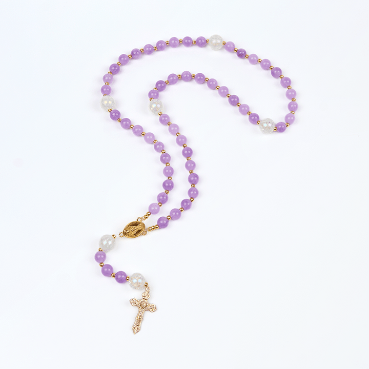 Christianartworkshop Miraculous Medal & Crucifix of 8mm Purple Round Beads Handmade Rosary