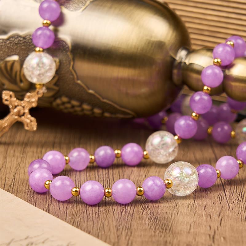 Christianartworkshop Miraculous Medal & Crucifix of 8mm Purple Round Beads Handmade Rosary