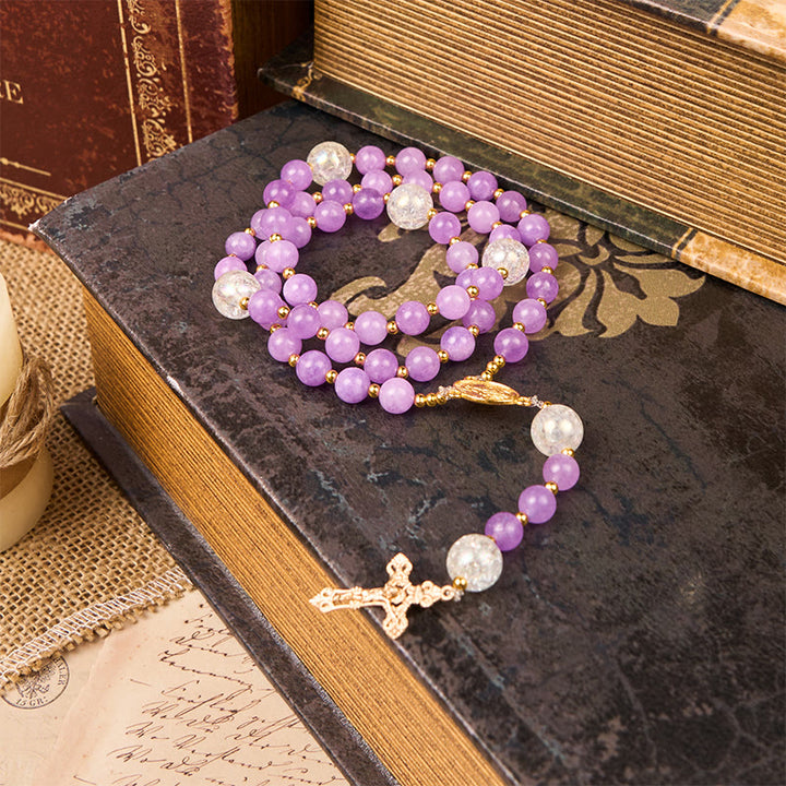 Christianartworkshop Miraculous Medal & Crucifix of 8mm Purple Round Beads Handmade Rosary