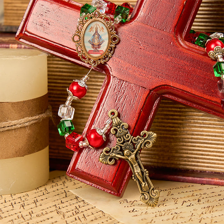 Christianartworkshop Our Lady of Guadalupe & Crucifix of 8mm Tricolor Beaded Handmade Rosary