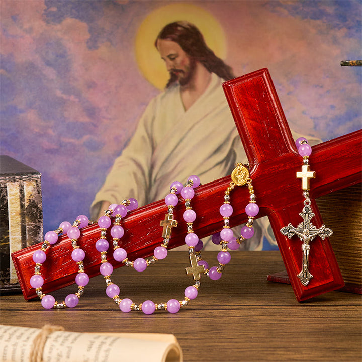 Christianartworkshop Miraculous Medal & Crucifix of 8mm Exquisite Lavender Beads Handmade Rosary