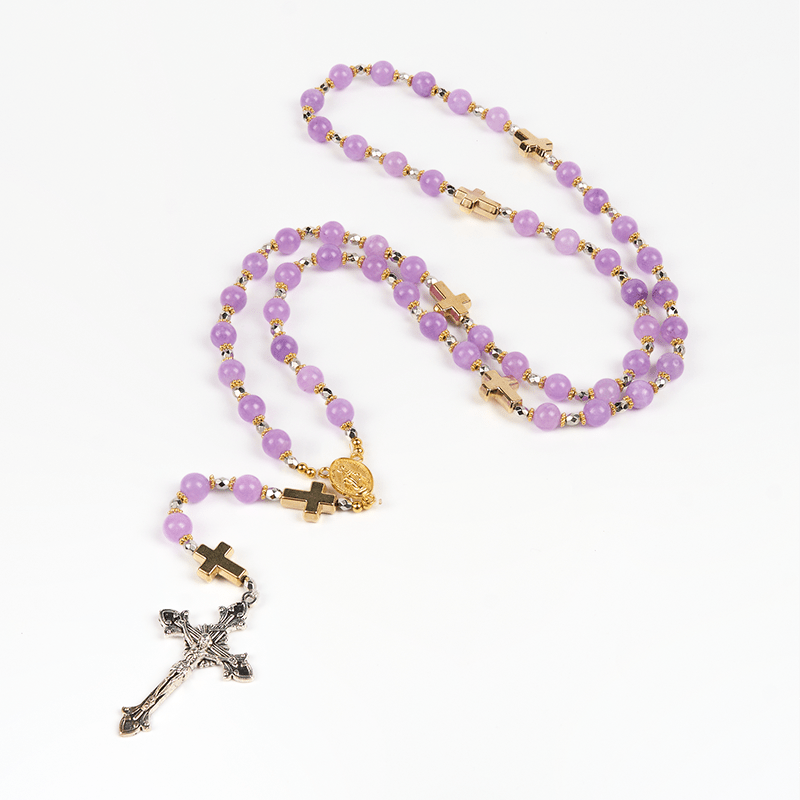 Christianartworkshop Miraculous Medal & Crucifix of 8mm Exquisite Lavender Beads Handmade Rosary