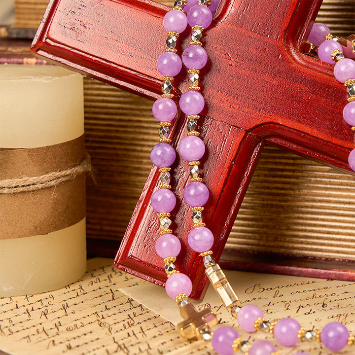 Christianartworkshop Miraculous Medal & Crucifix of 8mm Exquisite Lavender Beads Handmade Rosary