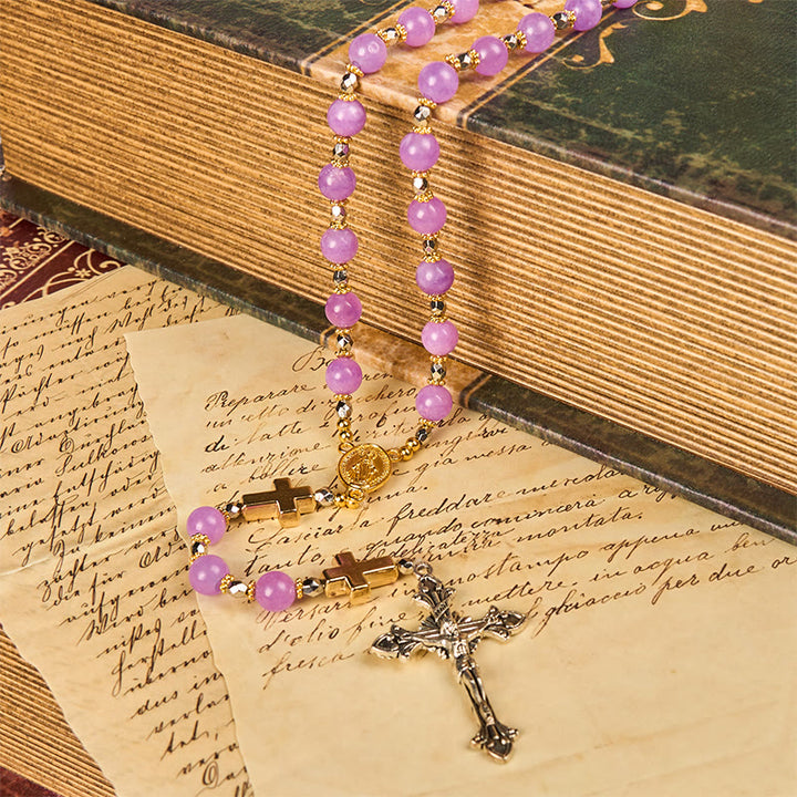 Christianartworkshop Miraculous Medal & Crucifix of 8mm Exquisite Lavender Beads Handmade Rosary