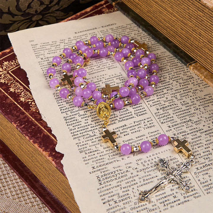 Christianartworkshop Miraculous Medal & Crucifix of 8mm Exquisite Lavender Beads Handmade Rosary