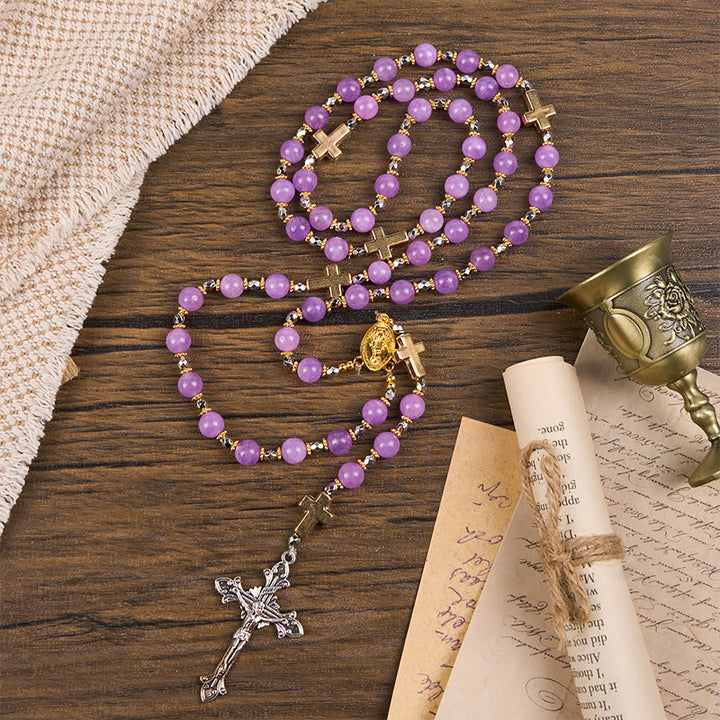 Christianartworkshop Miraculous Medal & Crucifix of 8mm Exquisite Lavender Beads Handmade Rosary