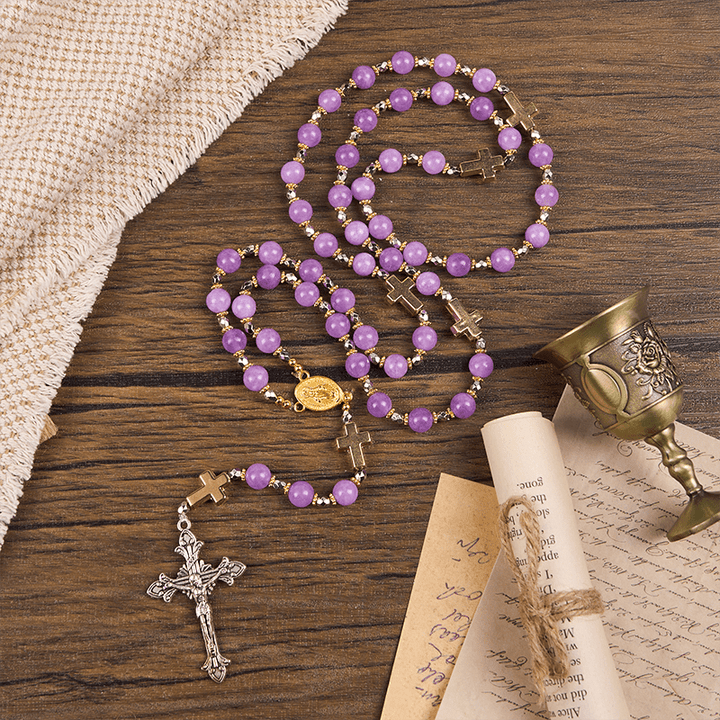 Christianartworkshop Miraculous Medal & Crucifix of 8mm Exquisite Lavender Beads Handmade Rosary