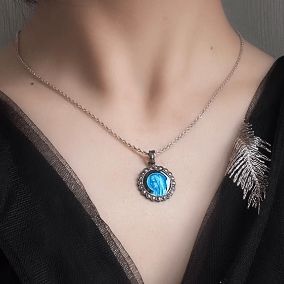 Christianartworkshop Virgin Mary Antique Silver Enamel Praying Medallion Necklace - A Charm of Devotion and Elegance - image 2