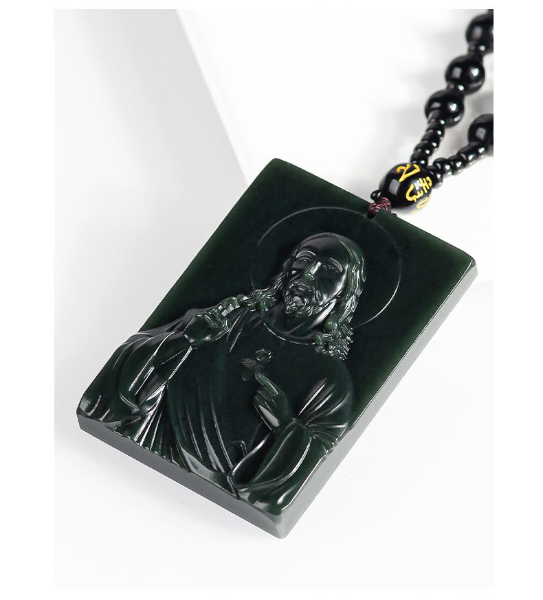 Christianartworkshop HeTian Black Jade Jesus Pendant Necklace-Symbol of Faith and Protection