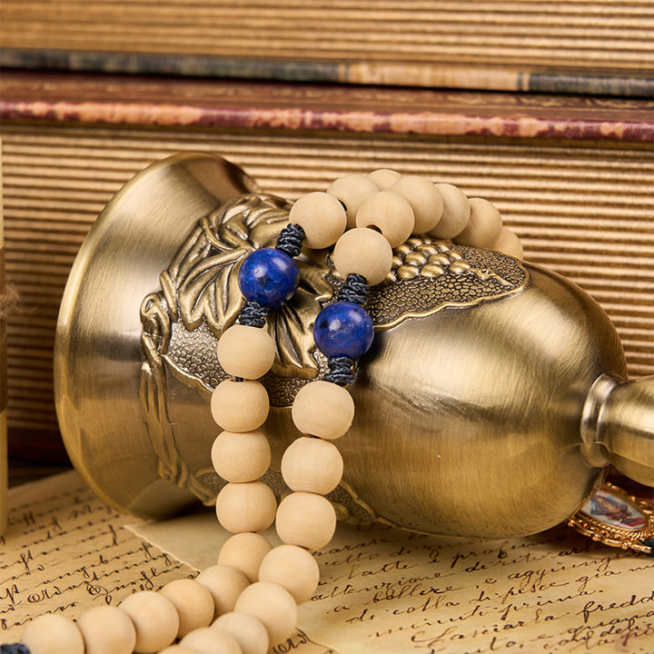 FREE Today: Our Lady & Crucifix of Handmade 10mm Wooden Beads Lapis Lazuli Our Father Beads Rosary