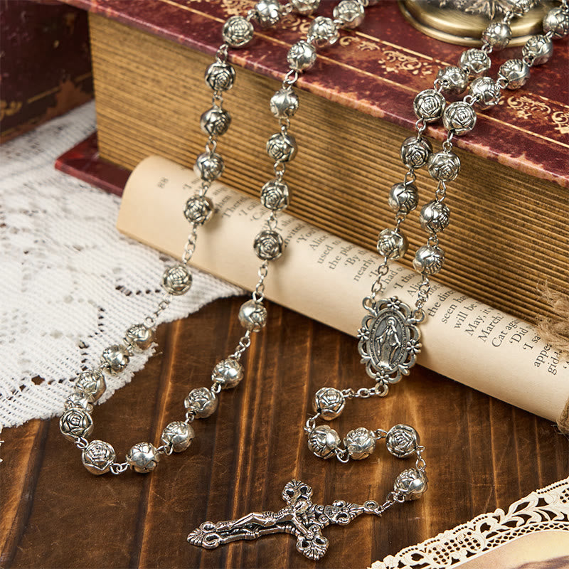 Christianartworkshop Miraculous Medal & Crucifix of 10mm Rose Prayer Beads Rosary