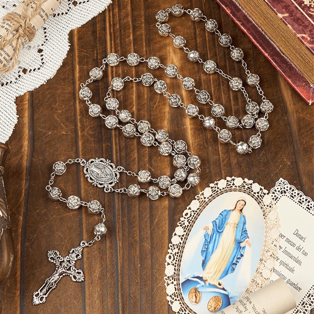 FREE Today: Miraculous Medal & Crucifix of 10mm Rose Prayer Beads Rosary