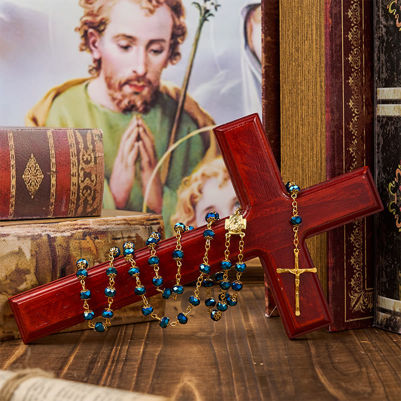 FREE Today: Jesus Icon & Crucifix of 8mm Royal Blue Crystal Beads Prayer Rosary