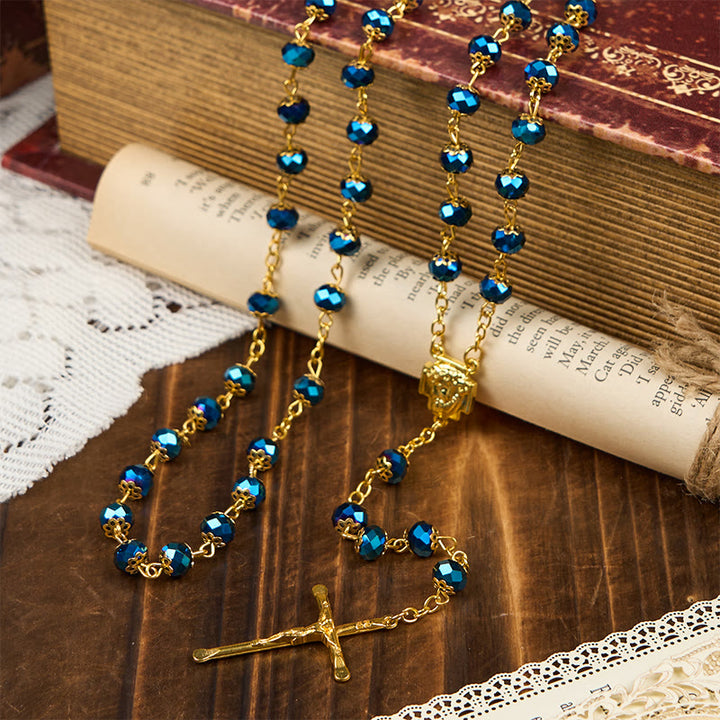 Christianartworkshop Jesus Icon & Crucifix of 8mm Royal Blue Crystal Beads Prayer Rosary