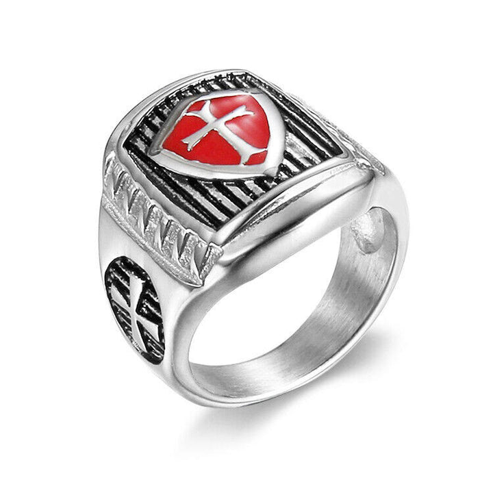 Christianartworkshop Templar Shield Cross Ring - A Sacred Emblem of Valor and Faith