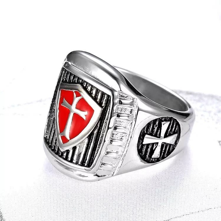 Christianartworkshop Templar Shield Cross Ring - A Sacred Emblem of Valor and Faith