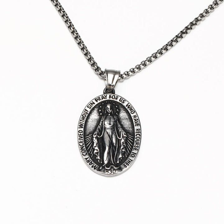 Christianartworkshop Miraculous Medal Our Lady of Grace Necklace - A Heavenly Reminder of Love and Devotion