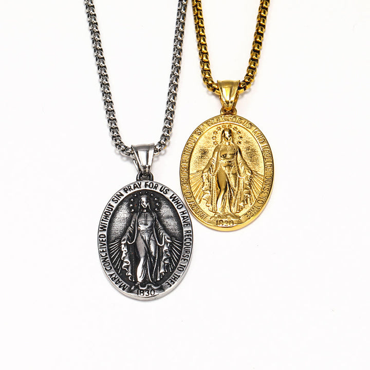 Christianartworkshop Miraculous Medal Our Lady of Grace Necklace - A Heavenly Reminder of Love and Devotion