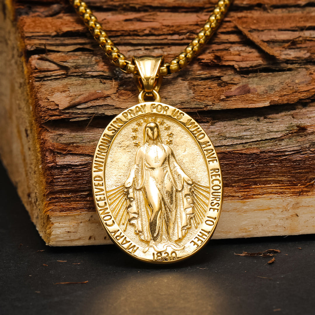 Christianartworkshop Miraculous Medal Our Lady of Grace Necklace - A Heavenly Reminder of Love and Devotion