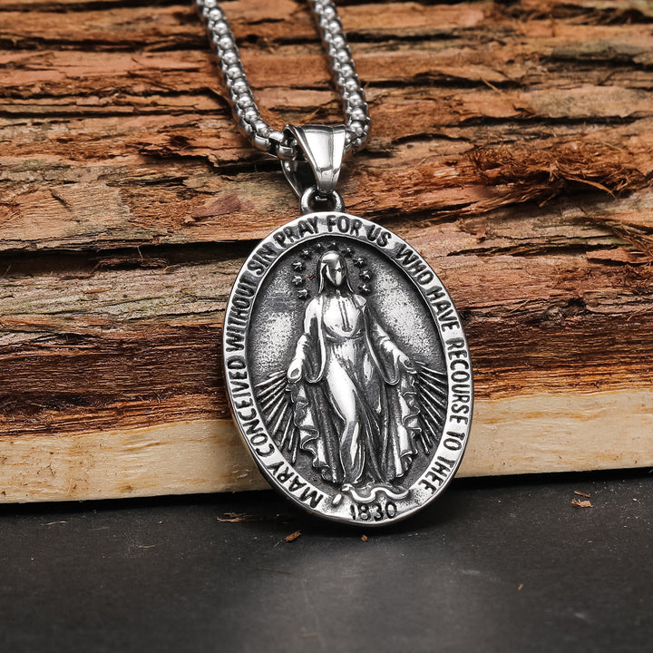 Christianartworkshop Miraculous Medal Our Lady of Grace Necklace - A Heavenly Reminder of Love and Devotion