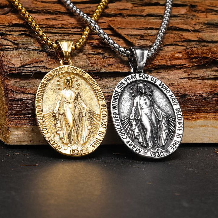 Christianartworkshop Miraculous Medal Our Lady of Grace Necklace - A Heavenly Reminder of Love and Devotion