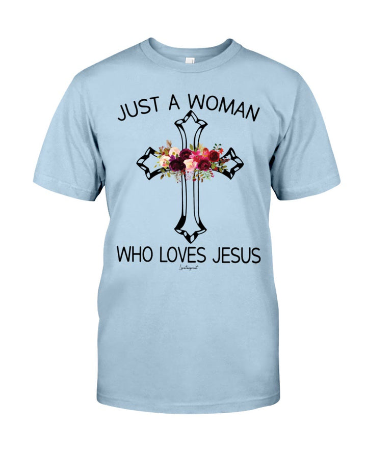 Christianartworkshop Just A Woman Who Loves Jesus Classic T-shirt - Blue - 2XL - image 6