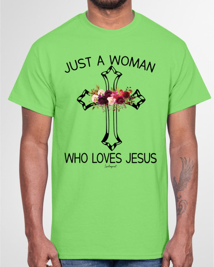 Christianartworkshop Just A Woman Who Loves Jesus Classic T-shirt - image 18