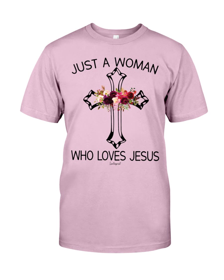Christianartworkshop Just A Woman Who Loves Jesus Classic T-shirt - Pink - 2XL - image 0